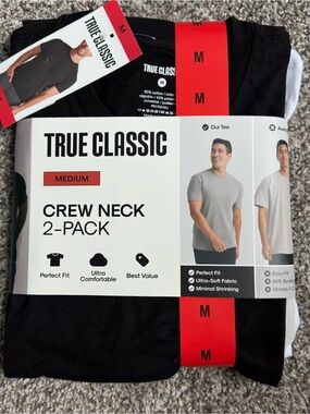 True Classic NWT Men’s Crew Neck 2-Pack - Black & White, Medium